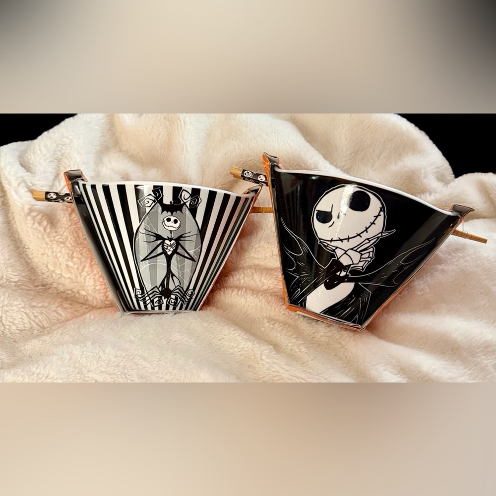 NWT Disney Nightmare Before Christmas Ramen Bowls with Chopsticks set of 2 Jack